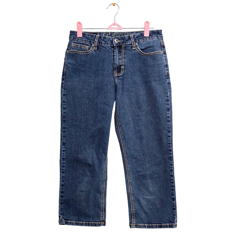 Ethyl Classic Womens Dark Wash Embellished Capri Jeans Size 4 Blue Cropped Denim